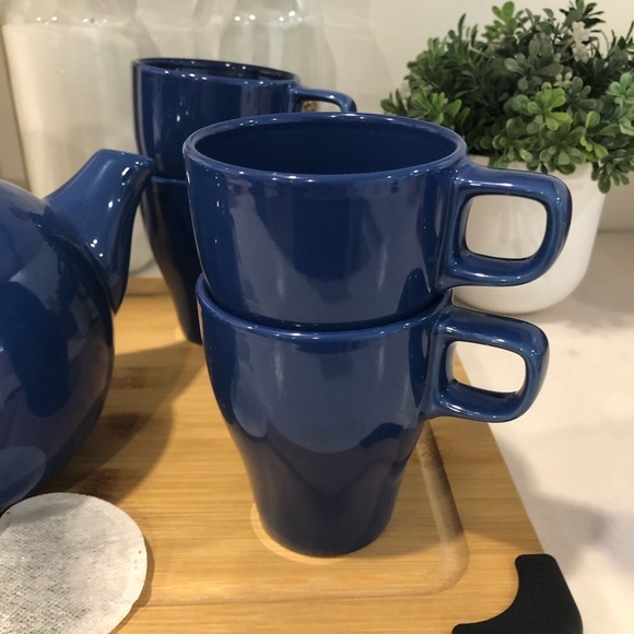IKEA (8) set Fargrik Blue Coffee Tea Mugs and Teapot  Stackable 8oz - Picture 9 of 9
